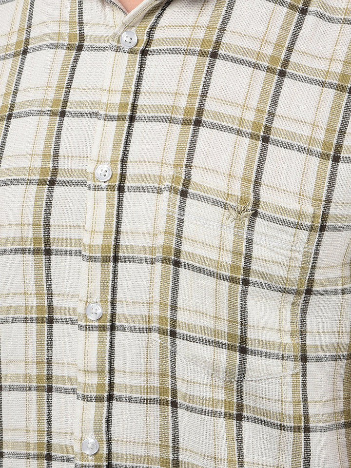 Olive Checked 100% Cotton Shirt-Men Shirts-Crimsoune Club