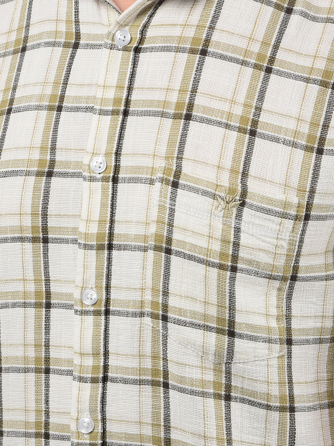Olive Checked 100% Cotton Shirt-Men Shirts-Crimsoune Club