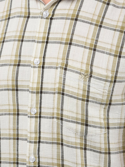 Olive Checked 100% Cotton Shirt-Men Shirts-Crimsoune Club