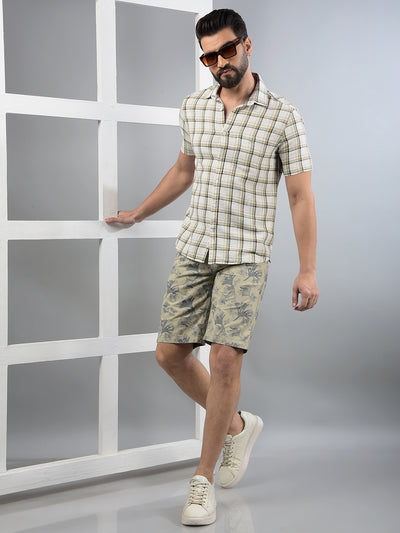 Olive Checked 100% Cotton Shirt-Men Shirts-Crimsoune Club