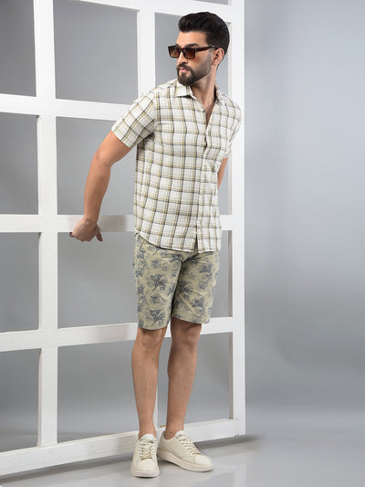 Olive Checked 100% Cotton Shirt-Men Shirts-Crimsoune Club