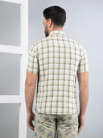 Olive Checked 100% Cotton Shirt-Men Shirts-Crimsoune Club