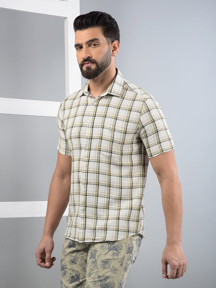 Olive Checked 100% Cotton Shirt-Men Shirts-Crimsoune Club