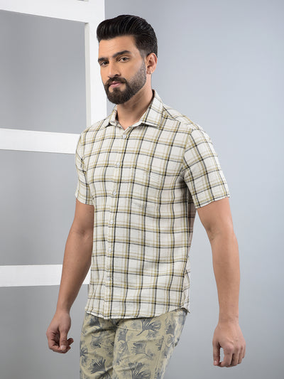 Olive Checked 100% Cotton Shirt-Men Shirts-Crimsoune Club