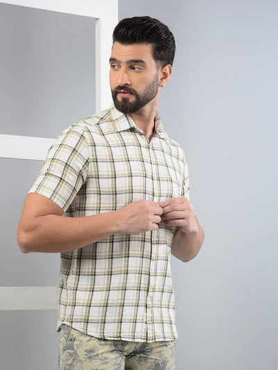Olive Checked 100% Cotton Shirt-Men Shirts-Crimsoune Club