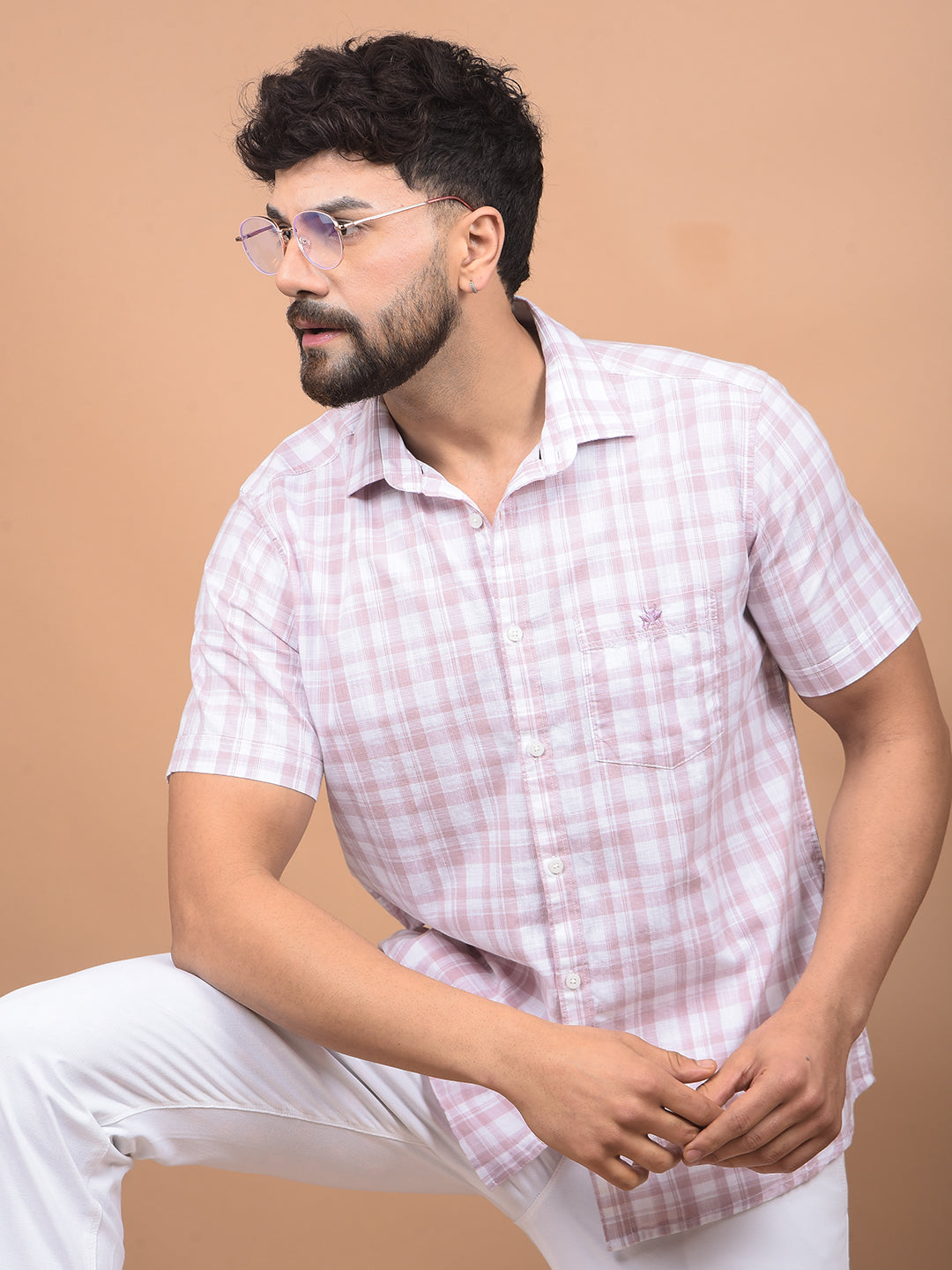 Pink Checked 100% Cotton Shirt-Men Shirts-Crimsoune Club