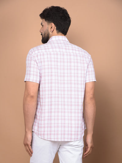 Pink Checked 100% Cotton Shirt-Men Shirts-Crimsoune Club