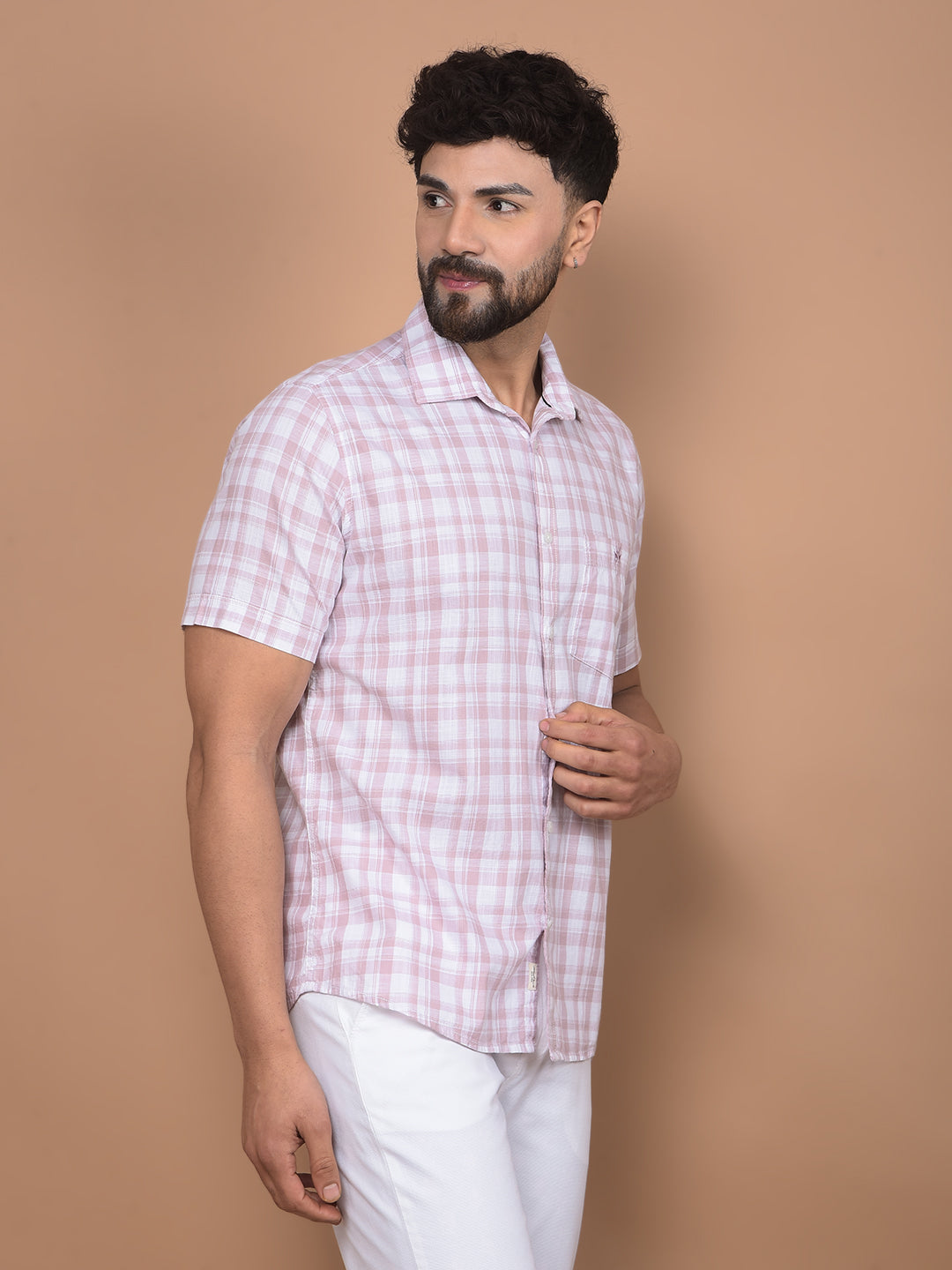 Pink Checked 100% Cotton Shirt-Men Shirts-Crimsoune Club