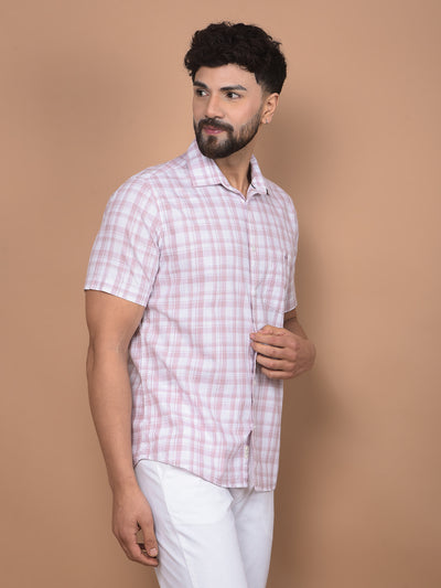 Pink Checked 100% Cotton Shirt-Men Shirts-Crimsoune Club