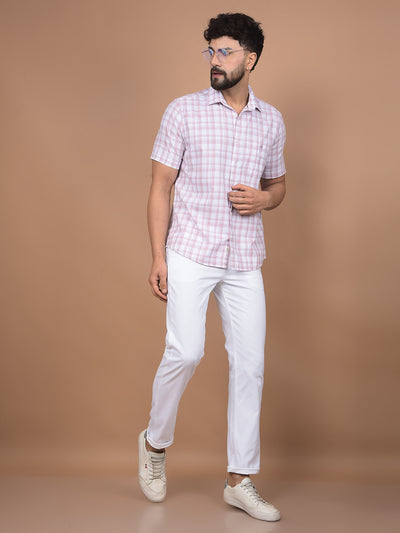 Pink Checked 100% Cotton Shirt-Men Shirts-Crimsoune Club
