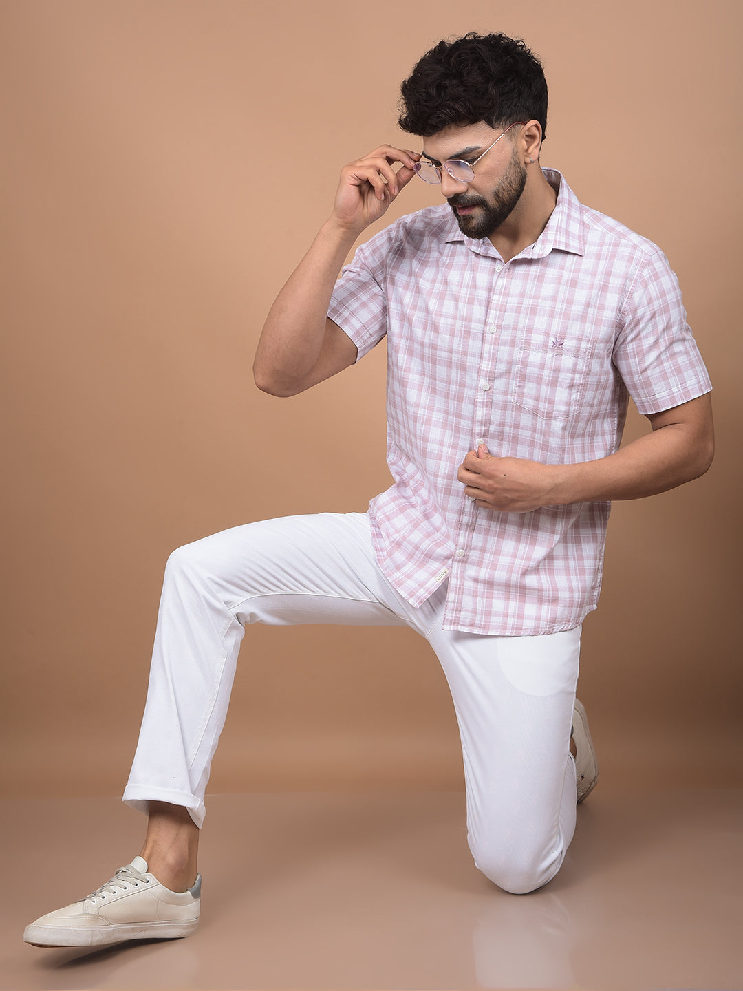Pink Checked 100% Cotton Shirt-Men Shirts-Crimsoune Club