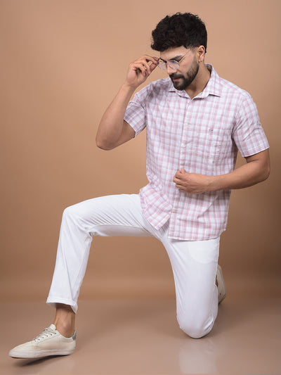 Pink Checked 100% Cotton Shirt-Men Shirts-Crimsoune Club