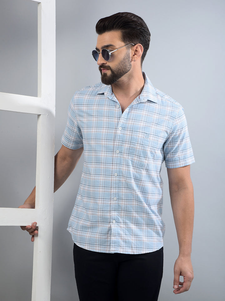 Blue Checked 100% Cotton Shirt-Men Shirts-Crimsoune Club