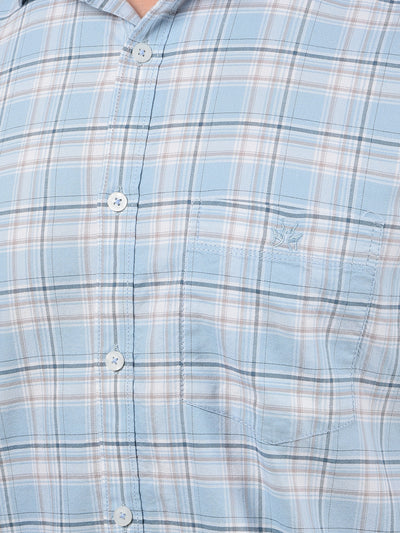 Blue Checked 100% Cotton Shirt-Men Shirts-Crimsoune Club