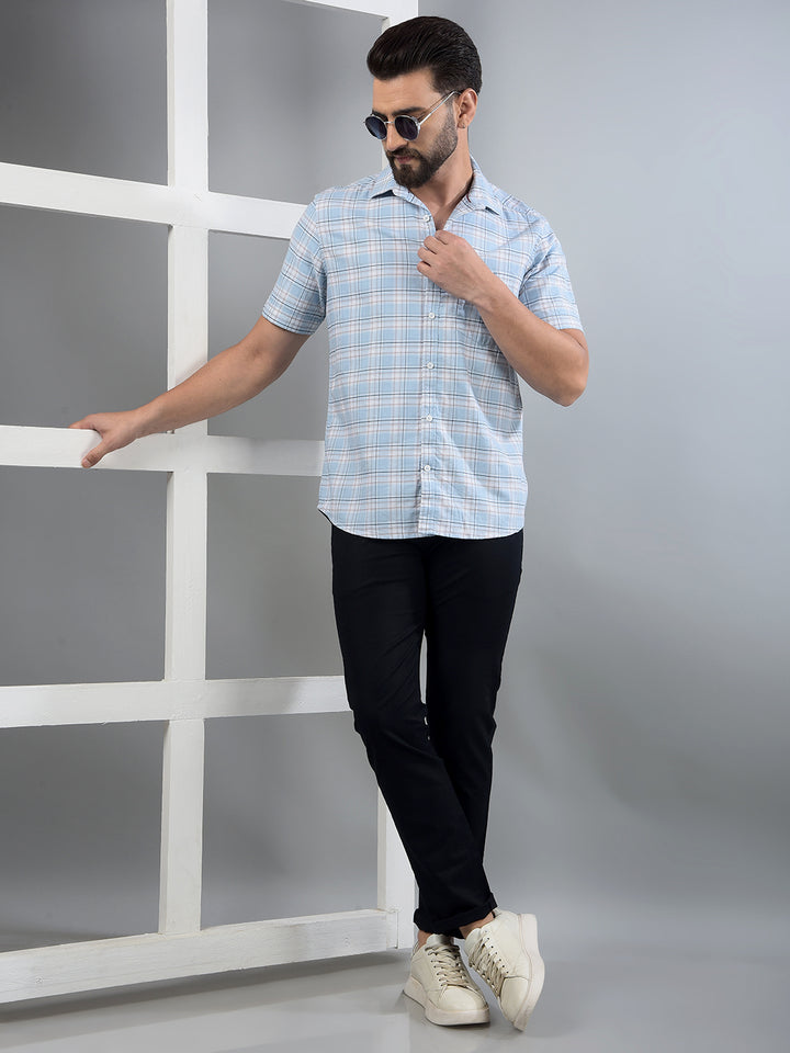 Blue Checked 100% Cotton Shirt-Men Shirts-Crimsoune Club