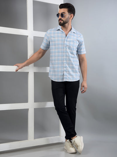 Blue Checked 100% Cotton Shirt-Men Shirts-Crimsoune Club