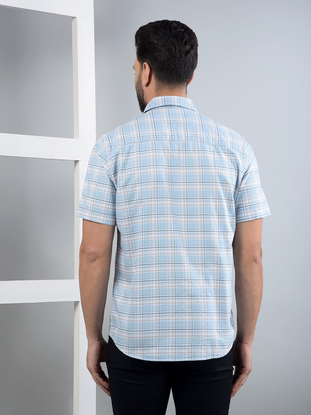 Blue Checked 100% Cotton Shirt-Men Shirts-Crimsoune Club