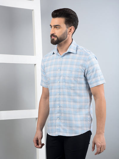 Blue Checked 100% Cotton Shirt-Men Shirts-Crimsoune Club