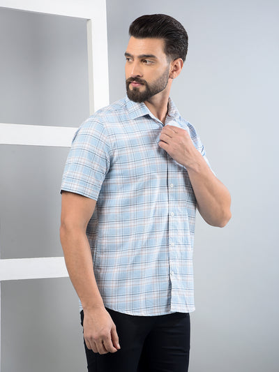 Blue Checked 100% Cotton Shirt-Men Shirts-Crimsoune Club