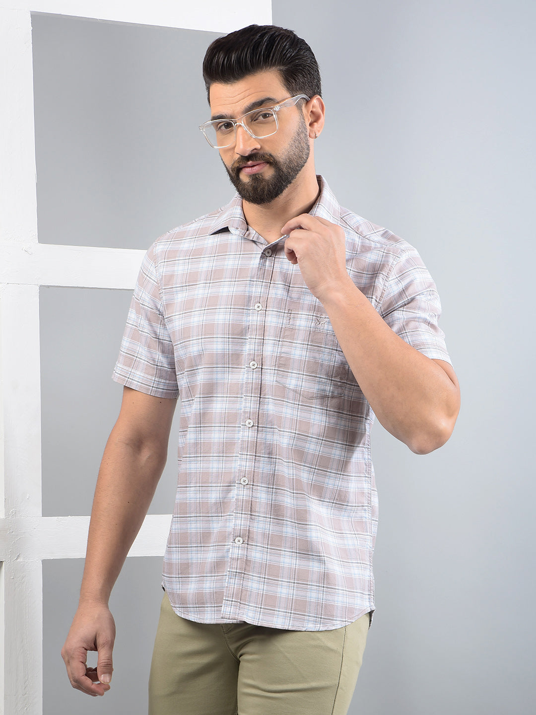Purple Checked 100% Cotton Shirt-Men Shirts-Crimsoune Club