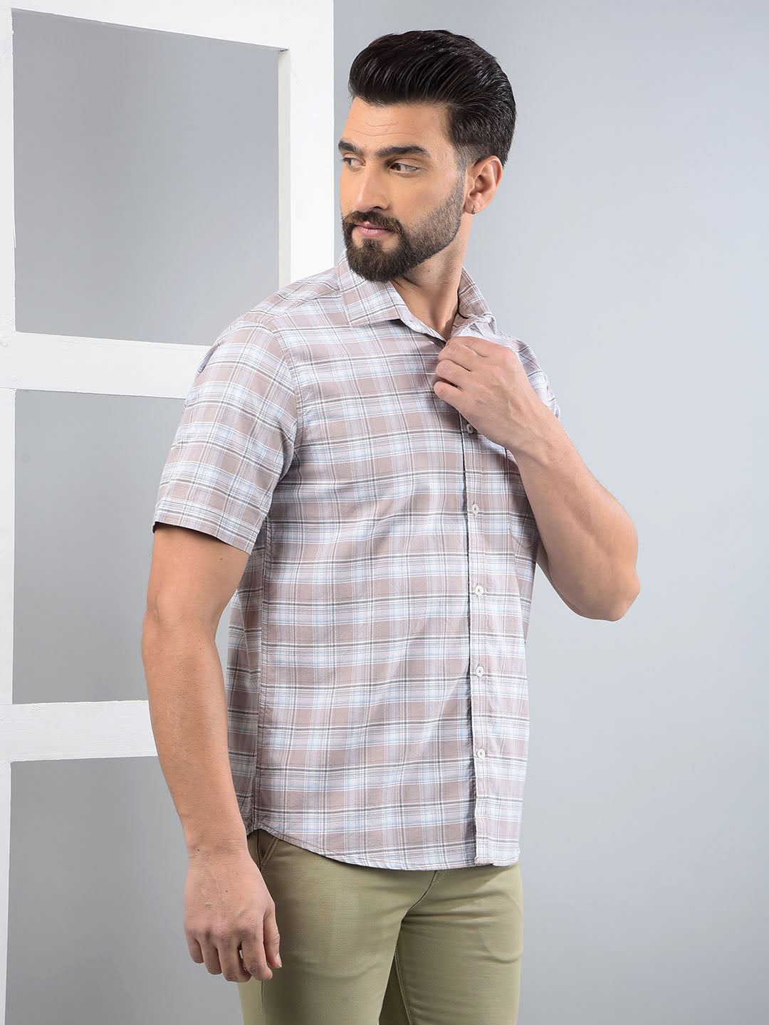 Purple Checked 100% Cotton Shirt-Men Shirts-Crimsoune Club