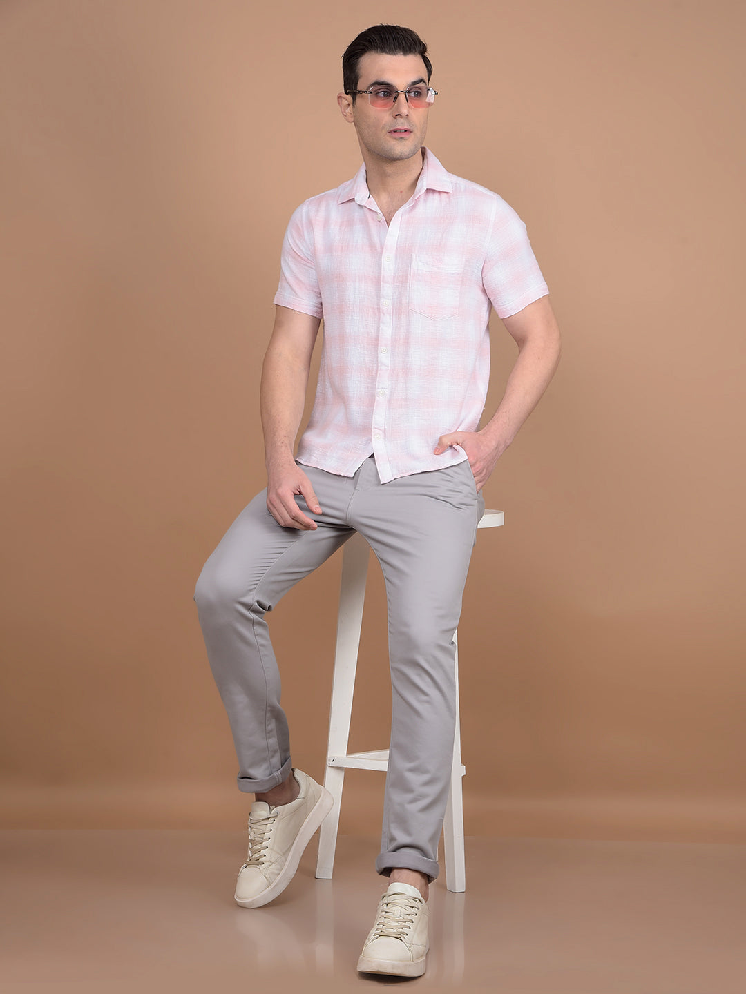 Pink Checked 100% Cotton Shirt-Men Shirts-Crimsoune Club