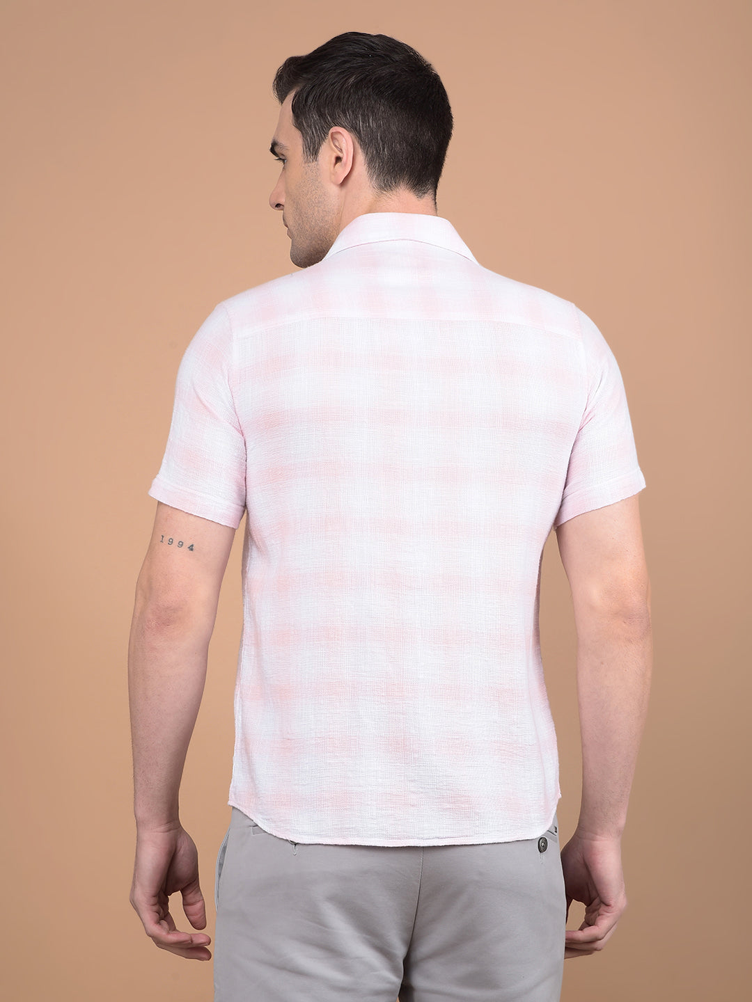 Pink Checked 100% Cotton Shirt-Men Shirts-Crimsoune Club