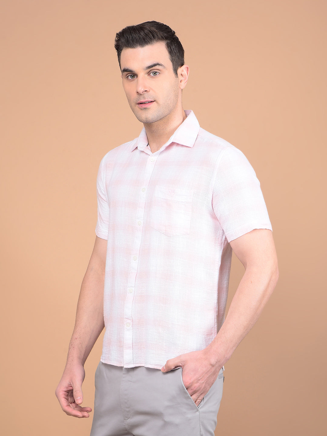Pink Checked 100% Cotton Shirt-Men Shirts-Crimsoune Club