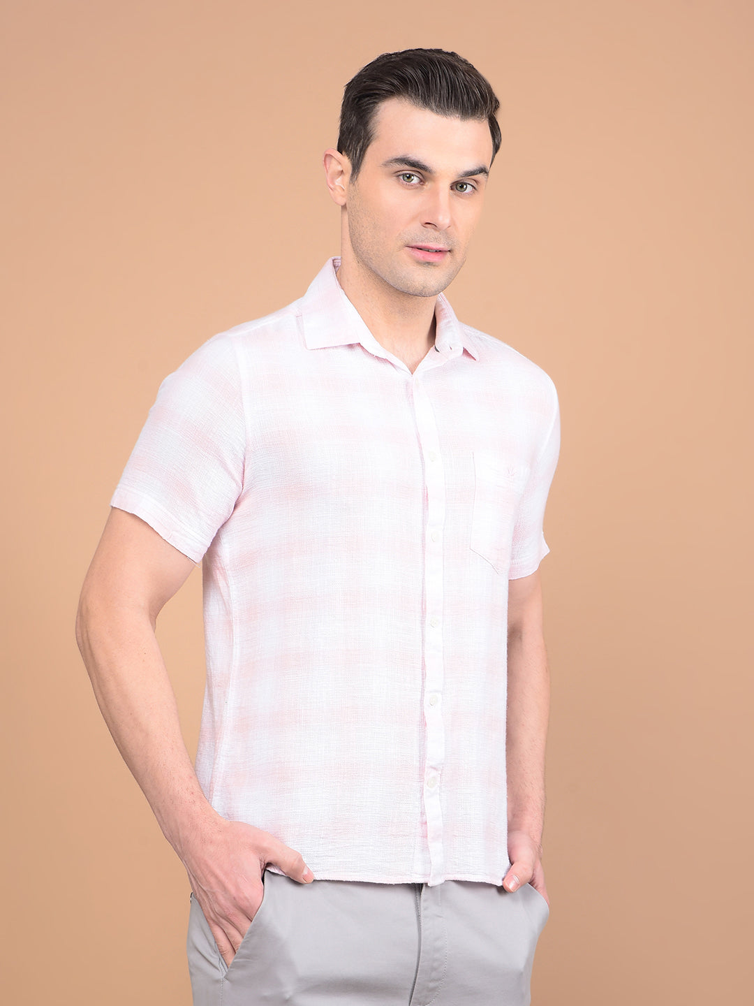 Pink Checked 100% Cotton Shirt-Men Shirts-Crimsoune Club