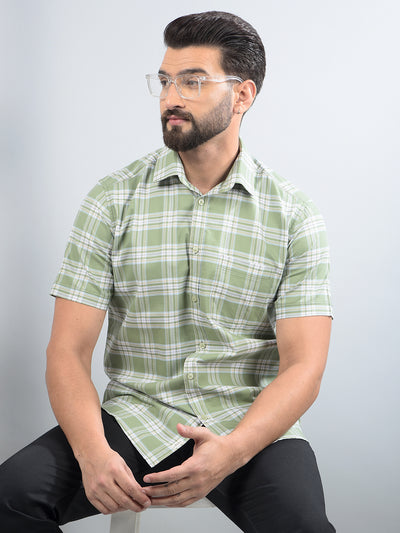 Green Checked 100% Cotton Shirt-Men Shirts-Crimsoune Club