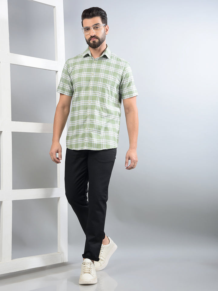 Green Checked 100% Cotton Shirt-Men Shirts-Crimsoune Club