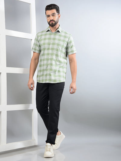 Green Checked 100% Cotton Shirt-Men Shirts-Crimsoune Club
