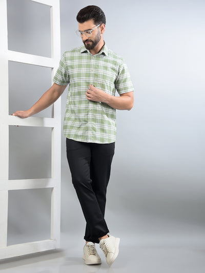 Green Checked 100% Cotton Shirt-Men Shirts-Crimsoune Club
