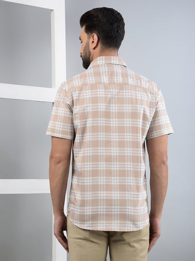 Khaki Checked 100% Cotton Shirt-Men Shirts-Crimsoune Club