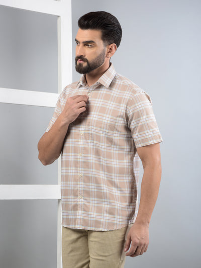 Khaki Checked 100% Cotton Shirt-Men Shirts-Crimsoune Club