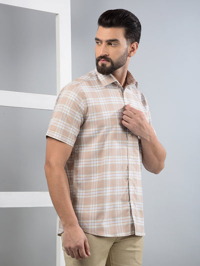 Khaki Checked 100% Cotton Shirt-Men Shirts-Crimsoune Club