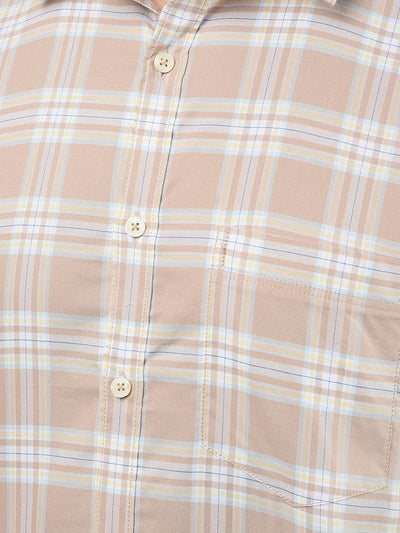 Khaki Checked 100% Cotton Shirt-Men Shirts-Crimsoune Club