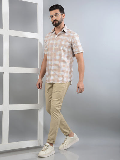 Khaki Checked 100% Cotton Shirt-Men Shirts-Crimsoune Club