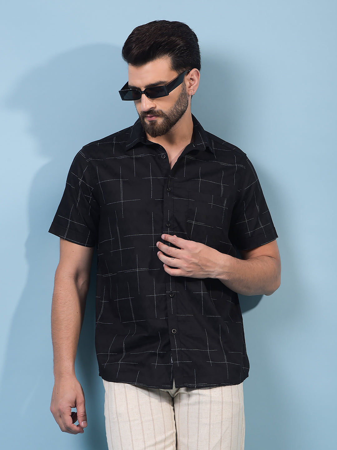 Men's Black Printed Shirt-Men Shirts-Crimsoune Club