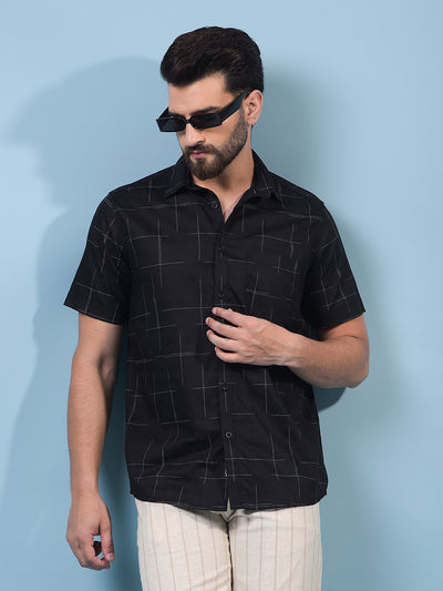 Men's Black Printed Shirt-Men Shirts-Crimsoune Club