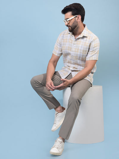 Men's Beige Checked 100% Cotton Shirt-Men Shirts-Crimsoune Club