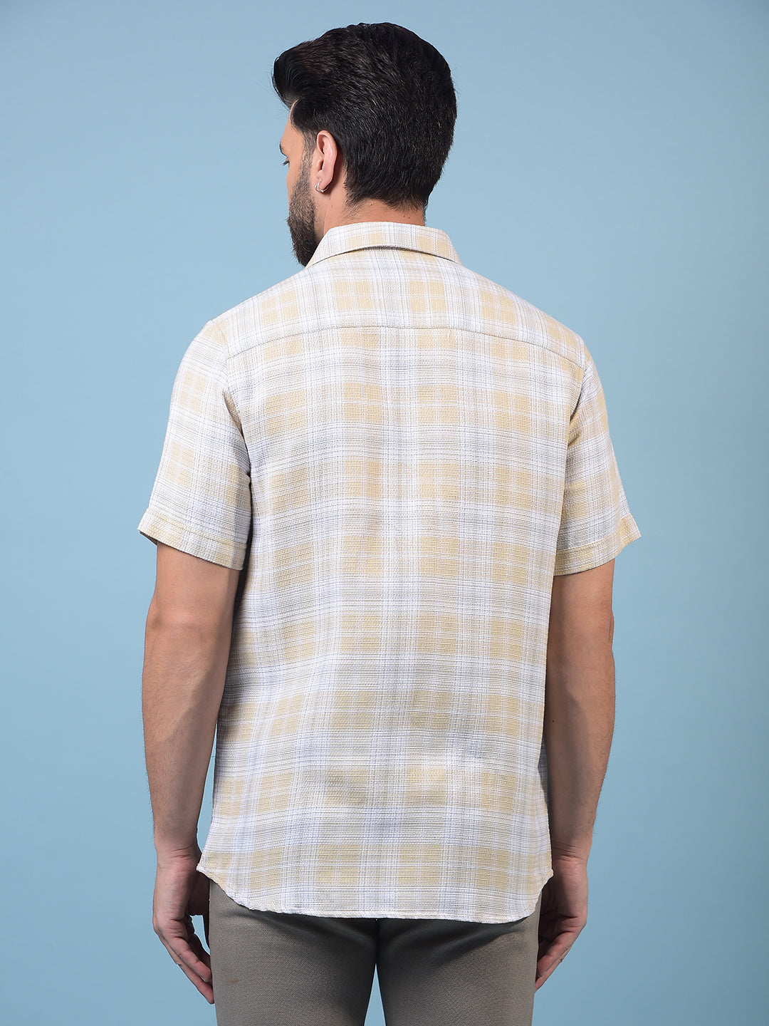 Men's Beige Checked 100% Cotton Shirt-Men Shirts-Crimsoune Club