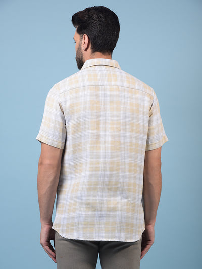 Men's Beige Checked 100% Cotton Shirt-Men Shirts-Crimsoune Club