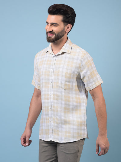 Men's Beige Checked 100% Cotton Shirt-Men Shirts-Crimsoune Club