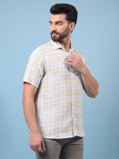 Men's Beige Checked 100% Cotton Shirt-Men Shirts-Crimsoune Club