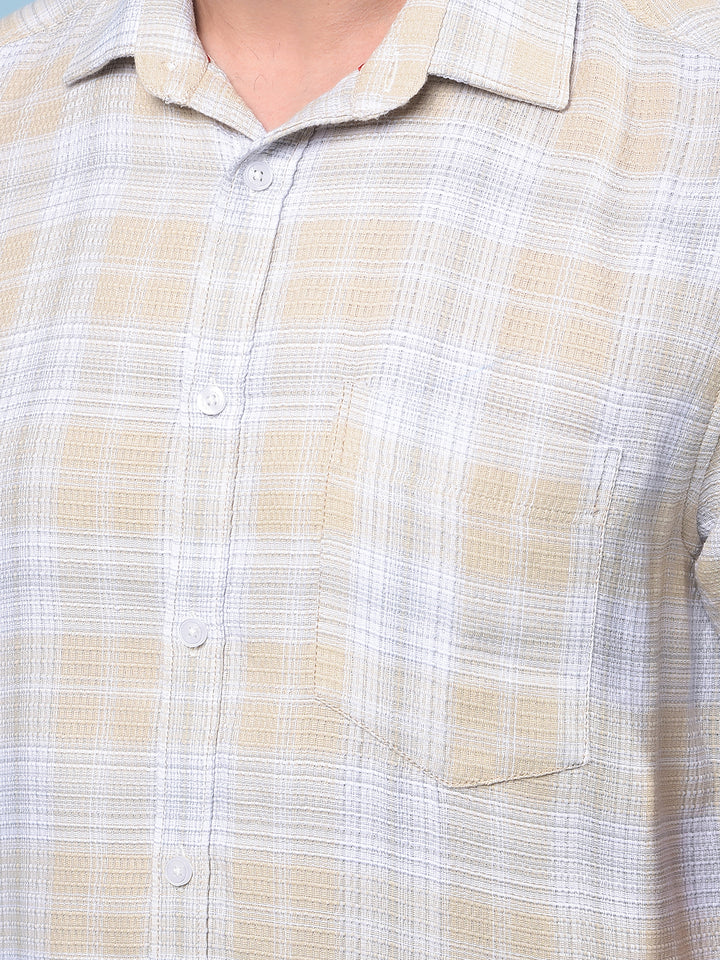 Men's Beige Checked 100% Cotton Shirt-Men Shirts-Crimsoune Club