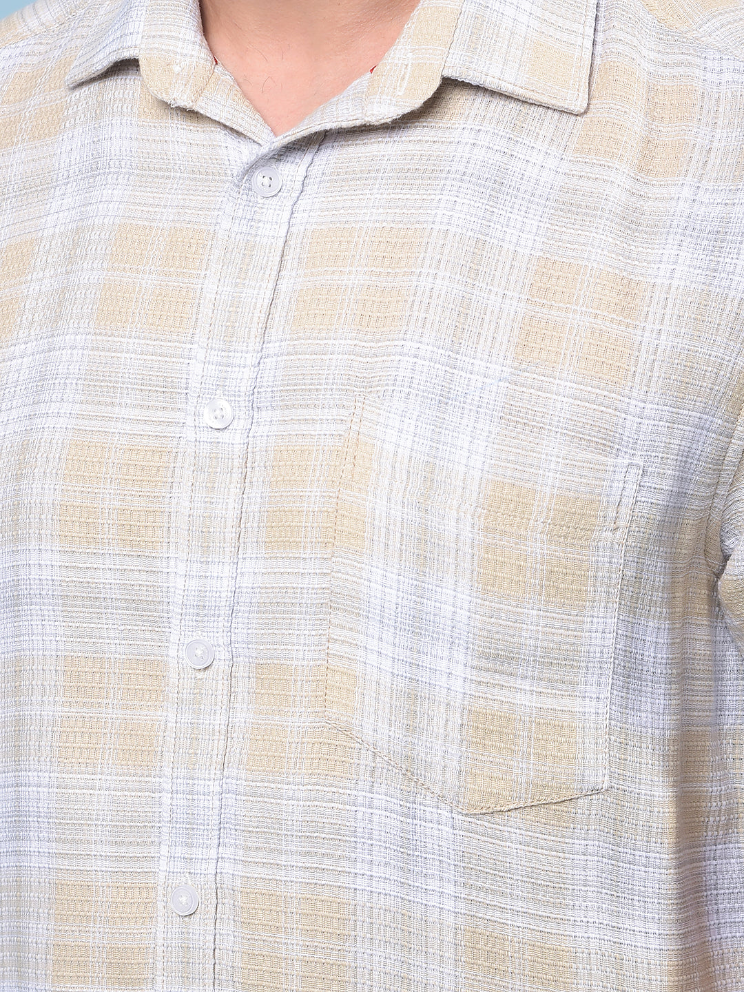 Men's Beige Checked 100% Cotton Shirt-Men Shirts-Crimsoune Club