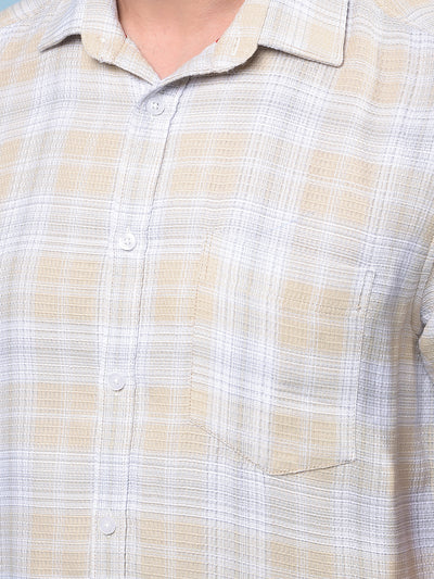Men's Beige Checked 100% Cotton Shirt-Men Shirts-Crimsoune Club