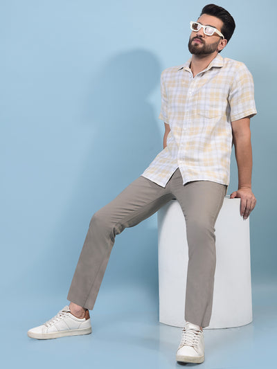 Men's Beige Checked 100% Cotton Shirt-Men Shirts-Crimsoune Club