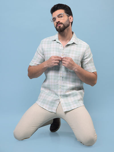 Men's Green Checked 100% Cotton Shirt-Men Shirts-Crimsoune Club